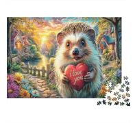 Amour Hérisson Papier Lourd Hérisson Tenant Un cœur dans Le Jardin Puzzle pour Seniors Cadeau Secret de Noël Relaxant 70x50cm/1000 pièces