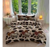 Amour Housse de Couette 200x200 Imprimé LéOpard 3 Piè Parure de Lit Microfibre avec Fermeture Éclair, Parure de Couette avec 2 Taie Oreillers 65x65cm F1714