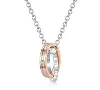 Amour intemporel Couple Collier en acier inoxydable Double anneau pendentif avec zircone cubique Unisexe Bijoux de mode Symbole d’amour classique