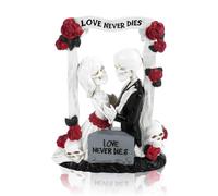 Amour ne meurt jamais Couple Statue en résine, 7,08 pouces Mariée et marié Amoureux de Mariage Crâne Gothique Squelette Jardin en plein air Ornements Halloween Jour des Morts Fête Décorations Bouquet