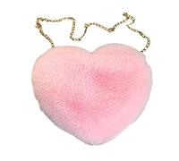 Amour Pêche Cœur Femmes Chaîne Sac à Bandoulière Peluche Une épaule Sac en Laine Peluche Forme de Cœur Oreiller Chaud pour Filles Sac à Dos avec De Nombreuses Poches, PK1., Taille unique