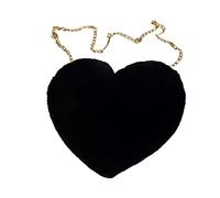 Amour Pêche Cœur Femmes Chaîne Sac à Bandoulière Peluche Une épaule Sac en Laine Peluche Forme de Cœur Oreiller Chaud pour Filles Sacs à Bandoulière pour Femmes, Noir , Taille unique
