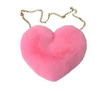 Amour Pêche Cœur Femmes Chaîne Sac à Bandoulière Peluche Une épaule Sac en Laine Peluche Forme de Cœur Oreiller Chaud pour Filles Sac à Dos avec De Nombreuses Poches, PK2, Taille unique
