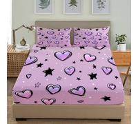 Amour Romantique Simple 3 Pièces Drap Housse 80x160 cm Poche Profonde 30 cm en Microfibre Douce Parure de Lit, Violet Draps Housses pour Enfant & Adulte Décoration de la Chambre