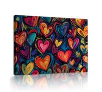 Amour sur le thème de l’image sur toile Impressions d’œuvres d’art Coeur coloré Abstrait Toile Art mural pour le salon Chambre Bureau Café Décoration intérieure 45x70cm Cadre intérieur