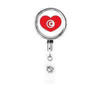 Amour Tunisie Drapeau Tunisiens Coeur Porte-badge en métal résistant, porte-badge rétractable avec clip de ceinture pour porte-cartes nominatives Employé Enseignant 1