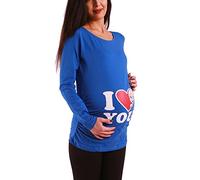 Amour - vêtement de maternité Mignon et Rigolo T-Shirt de maternité avec Motif pour la Grossesse - à Manches Longues (Bleu Marine, Medium)