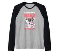 Amoureuse de Chats drôle, Je Veux Juste Cuisiner et caresser Mon Chat Manche Raglan
