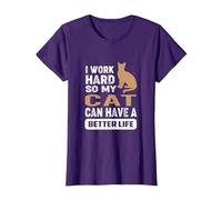 Amoureux des Chats - Je Travaille Dur pour Que Mon Chat T-Shirt, Femme, Violet, S