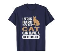 Amoureux des Chats - Je Travaille Dur pour Que Mon Chat T-Shirt, Homme, Bleu Marine, 6XL