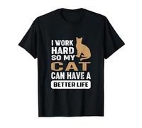 Amoureux des Chats - Je Travaille Dur pour Que Mon Chat T-Shirt, Homme, Noir, 3XL