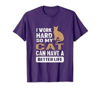 Amoureux des Chats - Je Travaille Dur pour Que Mon Chat T-Shirt, Homme, Violet, 3XL