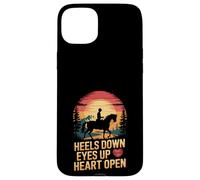 Amoureux des Chevaux équitation Coucher de Soleil Talons vers Le Bas Yeux vers Le Haut cœur Ouvert Coque pour iPhone 15 Plus