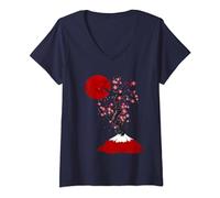 Amoureux Des Fleurs Rouges Du Cerisier Japonais T-Shirt avec Col en V