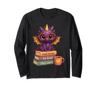 Amoureux des Livres Mignon bébé Dragon Assis sur Une Pile de Livres Manche Longue