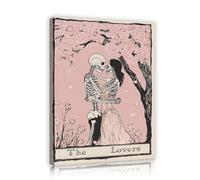 Amoureux du squelette Toile Art mural Fresque Motifs romantiques de fleurs de cerisier Estampes d’œuvres Affiches encadrées de Saint-Valentin Peinture pour la décoration de la chambre 50x60cm