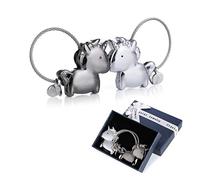 Amoureux trousseau 1 paire pendentif Licorne avec bouche magnétique, aimant amovible trousseau Design personnalisé, cadeau pour couple amoureux (argent et noir)