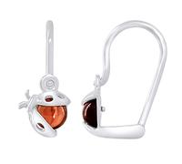 Amours, Bisous & Câlins - Boucles d'Oreilles Dormeuses COCCINELLE - Grenat - Argent 925-100% Anallergique - pour Enfants de 2 à 12 ans - Bijou Enfant