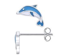 Amours, Bisous & Câlins - Boucles d'Oreilles MON PETIT DAUPHIN BLEU - Argent 925 et Émail - 100% Anallergique - Bijou Enfant