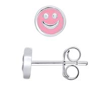 Amours, Bisous & Câlins - Boucles d'Oreilles SMILE - Argent 925 et Émail Rose - 100% Anallergique - Système Poussettes - Bijou Enfant