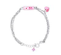 Amours, Bisous & Calins - Bracelet Gourmette Breloque Fleur - Chaîne Double Maille Jaseron Ajustable - Argent 925 et Émail - 100% Anallergique - Bijou Enfant