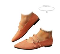 AMOUSDRDR Ballerines orthopédiques Mary Jane en daim pour femme, bout pointu en daim doux et confortable à enfiler, Orange, 0 UK