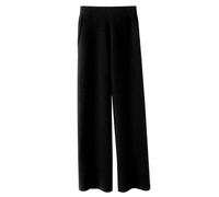 AMOUSDRDR Pantalon confortable en cachemire pour femme, pantalon de jogging doux pour l'automne et l'hiver en laine tricotée taille élastique pantalon droit à jambes larges (noir, L (161-165 cm)