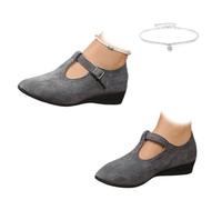 AMOUSDRDR Mocassins confortables à bout pointu et à talon compensé à bout pointu et à bout pointu en daim doux et confortable à enfiler Mary Jane Chaussures à talon compensé, gris, 0 UK