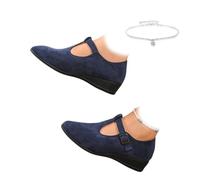 AMOUSDRDR Mocassins confortables à bout pointu et à talon compensé à bout pointu et à bout pointu en daim doux et confortable à enfiler Mary Jane Chaussures à talon compensé, bleu, 0 UK