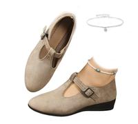 AMOUSDRDR Mocassins confortables à bout pointu et à talon compensé à bout pointu et à bout pointu en daim doux et confortable à enfiler Mary Jane Chaussures à talon compensé, kaki, 0 UK