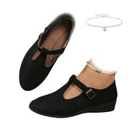 AMOUSDRDR Mocassins confortables à bout pointu et à talon compensé à bout pointu et à bout pointu en daim doux et confortable à enfiler Mary Jane Chaussures à talon compensé, Noir , 0 UK