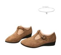 AMOUSDRDR Mocassins confortables à bout pointu et à talon compensé à bout pointu et à bout pointu en daim doux et confortable à enfiler Mary Jane Chaussures à talon compensé, marron, 0 UK