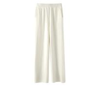 AMOUSDRDR Pantalon confortable en cachemire pour femme, pantalon de jogging doux pour l'automne et l'hiver en laine tricotée taille élastique pantalon droit à jambes larges (blanc, XL (166-170 cm)