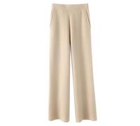 AMOUSDRDR Pantalon confortable en cachemire pour femme - Automne et hiver - Pantalon de jogging doux en laine tricotée - Taille élastique - Pantalon droit à jambe large