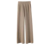 AMOUSDRDR Pantalon confortable en cachemire pour femme, pantalon de jogging doux pour l'automne et l'hiver en laine tricotée taille élastique pantalon droit à jambes larges (camel, S (150-155 cm)