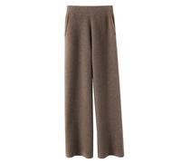 AMOUSDRDR Pantalon confortable en cachemire pour femme, pantalon de jogging doux pour l'automne et l'hiver en laine tricotée taille élastique pantalon droit à jambes larges (marron, XL (166-170 cm)