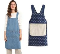 AMOUSDRDR Tablier pour adulte - Tablier en coton léger avec poche avant croisée dans le dos, denim durable et résistant aux taches Apro, Bleu - 1 pièce (A), taille unique