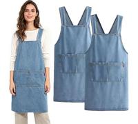 AMOUSDRDR Tablier pour adulte - Tablier en coton léger avec poche avant croisée dans le dos, denim durable et résistant aux taches Apro, Bleu - 2 pièces (C), taille unique