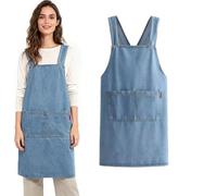 AMOUSDRDR Tablier pour adulte - Tablier en coton léger avec poche avant croisée dans le dos, denim durable et résistant aux taches Apro, Bleu - 1 pièce (C), taille unique