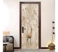 Amovible Sticker de Porte Résistant à l'eau Animal De La ForêT Cerf Autocollant Auto-adhésif Vinyle 90 x 200 cm Marron Clair Pour intérieure Porte Bureau Salon Salle