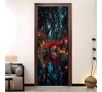 Amovible Sticker de Porte Résistant à l'eau Jardin Japonais Avec Pont Rouge Autocollant Auto-adhésif Vinyle 77 x 200 cm Vert Pour intérieure Porte Bureau Salon Salle