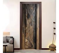 Amovible Sticker de Porte Résistant à l'eau Texture GéOméTrique Moderne Autocollant Auto-adhésif Vinyle 77 x 200 cm Brun Pour intérieure Porte Bureau Salon Salle