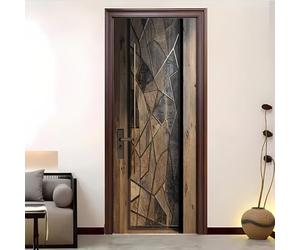 Amovible Sticker de Porte Résistant à l'eau Texture GéOméTrique Moderne Autocollant Auto-adhésif Vinyle 83 x 205 cm Brun Pour intérieure Porte Bureau Salon Salle