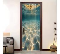 Amovible Stickers Autocollant Fantaisie Sous-Marine LumièRe Et Ombre Porte 3D Auto-adhésif Autocollant Porte Vinyle Vert Clair Papier Peint Résistant à l'eau et à l'humidité 83 x 205 cm