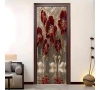Amovible Stickers Autocollant Fleurs Animales De Luxe Porte 3D Auto-adhésif Autocollant Porte Vinyle Rouge Papier Peint Résistant à l'eau et à l'humidité 90 x 200 cm