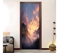 Amovible Stickers Autocollant ForêT EnveloppéE De Brume Porte 3D Auto-adhésif Autocollant Porte Vinyle Couleur Orange Papier Peint Résistant à l'eau et à l'humidité 90 x 200 cm
