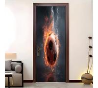 Amovible Stickers Autocollant Sports Flame Football Porte 3D Auto-adhésif Autocollant Porte Vinyle Gris Clair Papier Peint Résistant à l'eau et à l'humidité 90 x 200 cm