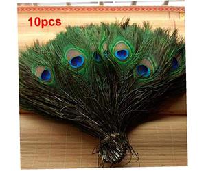 AMOYER 10 Pcs Plume De Paon Naturel Yeux Écran Vert Bricolage Craft Vacances Mariage Décorations