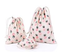 Amoyie-Lot de 3/4 adorables sacs de rangement réutilisables avec cordon de serrage pour accessoires de maquillage, de voyage, quotidiens, couches-culottes, vêtements d'enfant beige Ananas 3 pcs