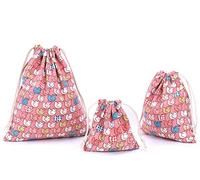 Amoyie Lot de 3 Sac à Cordon Tissu, Petit Pochette Rangement Bebe Maternite, Cotton Organiseurs de Bagage pour Voyage, Jouets, Vêtements Enfant, Éléphant rose